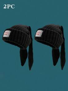 1pc Cute Rabbit Ear Women's Knitted Hat, Autumn/Winter, Warm Earmuffs And Letter Patchwork, Knit Cap, Suitable For Daily Use Halloween - Multicolor - View 19