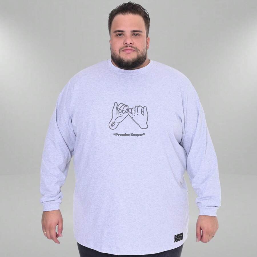 Men's Jesus Keeps Promises Plus Size Long Sleeve 100% Cotton T-Shirt - Grey - View 1