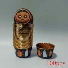 Cakegiugiu Moldes para cupcakes de estilo Halloween, 3.5 Oz 25/50/100 piezas Moldes desechables para magdalenas con tapas, Moldes desechables para cupcakes con tapas, Moldes para hornear, Moldes para cupcakes, Pequeños moldes para hornear, Moldes para cupcakes de Hipopótamo de fiesta, Perfectos para Halloween - Negro - Ver 16