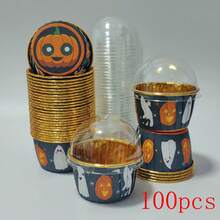 Cakegiugiu Moldes para cupcakes de estilo Halloween, 3.5 Oz 25/50/100 piezas Moldes desechables para magdalenas con tapas, Moldes desechables para cupcakes con tapas, Moldes para hornear, Moldes para cupcakes, Pequeños moldes para hornear, Moldes para cupcakes de Hipopótamo de fiesta, Perfectos para Halloween - Negro - Ver 15