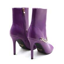Women's Peep Toe Ankle Boots, Gold Chain Detail, High Heel: Stylish Design, Non-Slip Rubber Sole, Latex Insole For Comfort, Perfect For Shopping, Parties, And Casual Outings  Fashionable    Polyester - Màu tím - Xem 3