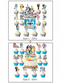 Bluey ديكور حفلة عيد ميلاد بلوي الكرتونية، ديكور حفلة عيد ميلاد كارتوني يشمل علم كعكة كبيرة وعلم كعكة صغيرة