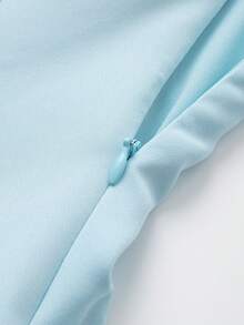 女式纯色无袖上衣，带蝴蝶结装饰裙摆 - 藍色 - 查看 4