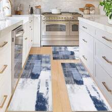 Pauwer Kitchen Mats For Floor 3 Piece Set Boho Non Slip Kitchen Rugs Washable Farmhouse Kitchen Floor Mats Thick Long Kitchen Throw Area Rug Carpet Runner For Hallway Laundry Bathroom - Màu xanh lam - Xem 6