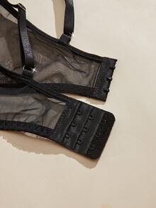 Sexy Lingerie Summer Cool And Breathable Women's Romantic Black Knitted Embroidered Petals With Bow Double Layer Inner Cloth Can Be Wearing Externally Single Piece Set Sexy Bra, Nightclub Daily Outing, Party Dinner Dressing Artifact