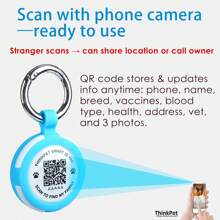 ThinkPet 1 pieza Etiqueta de identificación de mascota con característica de animal doméstico - Esencial para recuperar artículos perdidos, adecuado para mascotas, ancianos y niños. Escanee el código QR del producto para hacer una llamada telefónica al propietario; (Nota: no es adecuado como gato, ya que puede ser demasiado grande.NO NO hay necesidad de componentes GPS) (Sin necesidad descargar la aplicación.