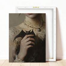 1 buc cadru opțional retro gotic întunecat liliac poster, pictură în ulei pentru fată cu liliac, artă murală pe pânză impermeabilă, artă murală cadou, living, dormitor, baie, birou, coridor, bucătărie decorare casă decorare Halloween decorare toamnă decorare cameră decorare.