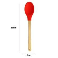 3-Piece Silicone Kitchen Kit With Bamboo Handle, Heart-Shaped Spoon, Spatula And Practical Spoon - Red - View 3