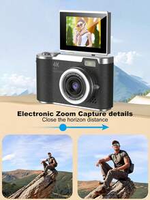 Appareil photo numérique 4800MP avec écran rotatif 2,4", capteur CCD rechargeable, sans carte mémoire, avec plusieurs modes de filtre. Appareil photo portable anti-vibration avec zoom intelligent, convient pour la prise de vue en extérieur. - Multicolore - Voir 9