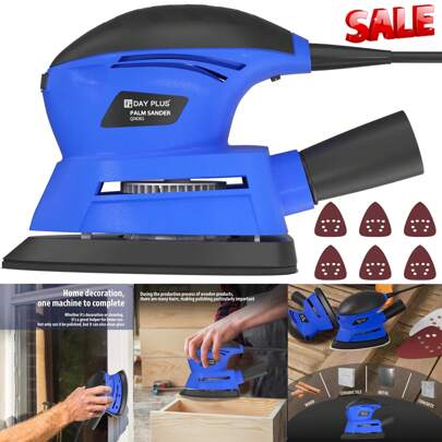 Vandise 12000RPM Compact Electric Mouse Sander - Palm-Grip Detail Finishing Sander For Wood/Metal/Walls, 6 Sandpapers Included, Ideal For Furniture & Irregular Shapes (Orbital Sanding Tool)