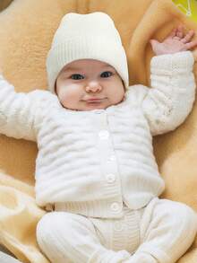 1pc Baby Solid Color Knitted Hat, Fashionable Casual Warm Knitted Cap, Adjustable Suitable For Baby Boys And Girls In Autumn/Winter - Multicolor - View 2