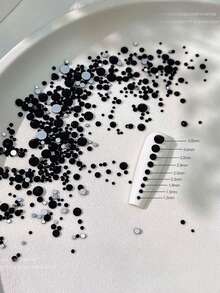 1440颗黑色实心圆形扁平水钻套装 - 高级水晶装饰，3D美甲，人偶美甲装饰，美甲，1440颗套装