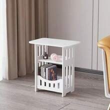 Estantería de almacenamiento práctica - Estilo escandinavo moderno, mesa de almacenamiento de madera blanca, estantería multicapa multifuncional, fácil montaje, adecuada para decoración de dormitorio y sala de estar, diseño minimalista | Estantería multifuncional - Artículo del hogar práctico, adecuado para todas las estaciones - Blanco - Ver 14