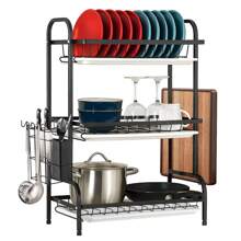 Dish Rack 3-Tier Dish Drainer Rack With Drainboard Large Over Sink Drying Rack Kitchen With Cutlery & Cutting Board Holder Space-Saving Kitchen Draining Board With Drip Tray