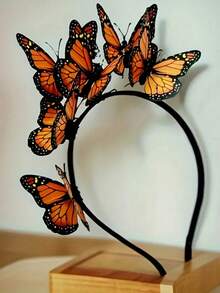 1 szt. modna opaska na głowę z motylem dla kobiet – idealna na Halloween i wieczory panieńskie, urocze plastikowe akcesoria do włosów, elegancka plastikowa opaska na głowę z motylem dla kobiet | opaska z nadrukiem motyla w tonacji tonalnej | elegancki dodatek z popularnymi elementami motyla | opaska bez piór, akcesoria do włosów na imprezę halloweenową, opaska na głowę z koroną na przyjęcie herbaciane