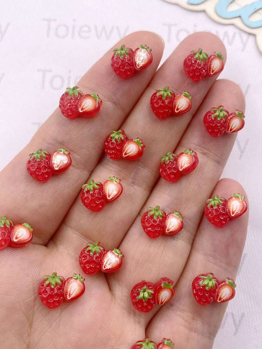 20pcs Resin Colorful Cute Mini Strawberry Fruits Art Flat Back Rhinestone Scrapbook DIY Jewelry Crafts Accessories Decor - 3 - View 1
