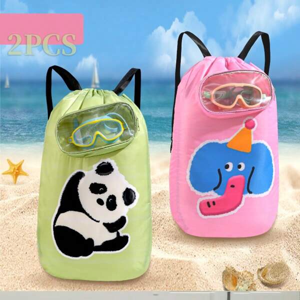 1pc/2pcs Large Capacity Kids Swimming Bag, Waterproof Wet & Dry Separation Storage Bag, Cute Cartoon Portable Beach Backpack, Waterproof Double Layer Storage Bagbeach Bag Waterproof Phone Case Waterproof Bag