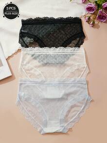 3 sztuki świeżych, słodkich, seksownych koronkowych, wyciętych, półprzezroczystych, małych, świeżych kokardek, jednolitych kolorów, dużych rozmiarów, damskie spodnie trójkątne z niskim stanem, modna, prosta, francuska, romantyczna, czysta i słodka bielizna, lekka, miękka, jedwabista i gładka, styl na cztery pory roku, do domu, na podróż, na imprezę, dostępne w wielu kolorach