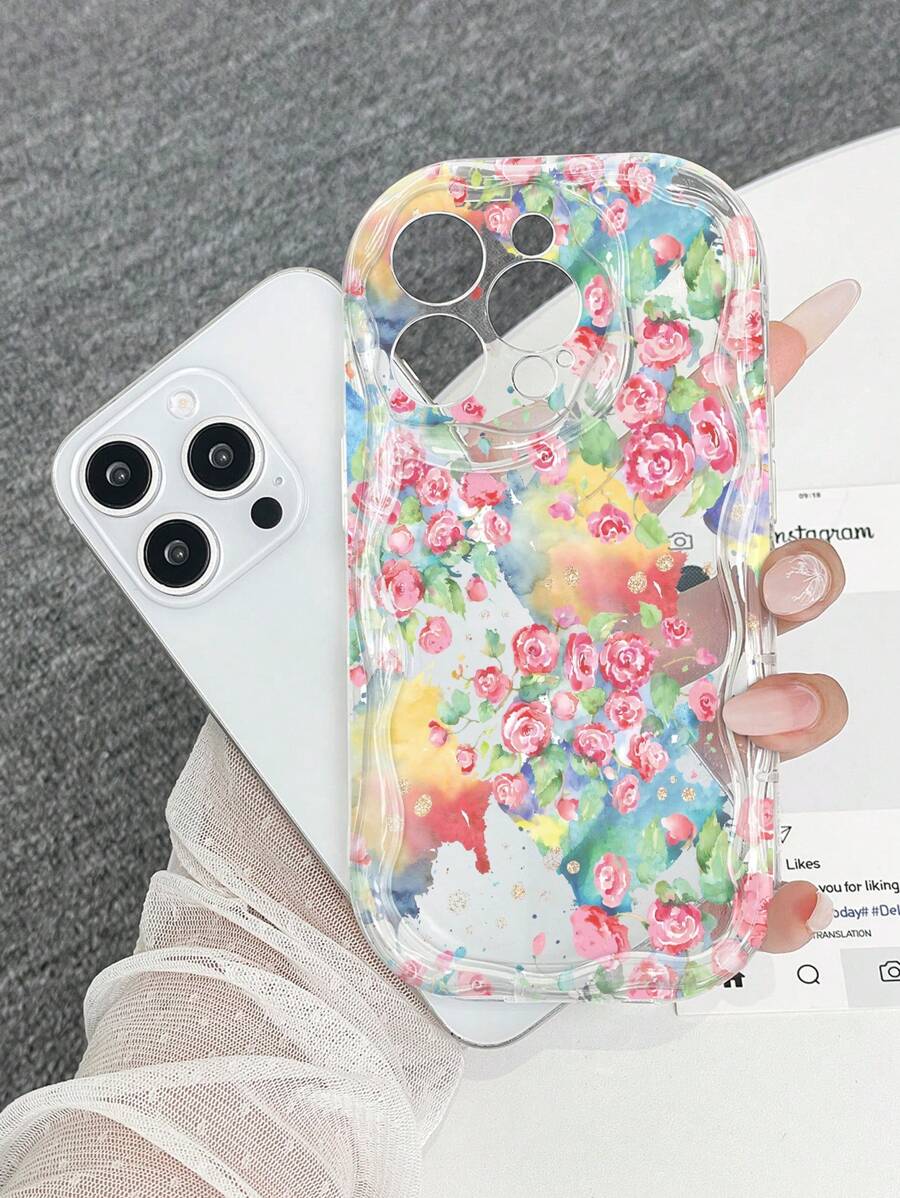1 pieza Funda de teléfono con protección gruesa y alta contra caídas, con impresión brillante de rosa rosa de moda, compatible con Apple iPhone11/12/13/14/15 Pro Max, Galaxy A04/A05/A13/A14/A15/A24/A25/A35/A54/A55/S23/S24
