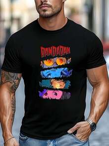 Dandadan Anime Manga Eyes , Men's 220gsm New Summer Casual Crew Neck Pure Cotton Short-Sleeved T-Shirt(1 PC) - 黑色 - 查看 2