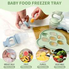 11pcs Silicone Feeding Set, Including Bear Plate, Bear Bowl, Bear Teething Feeder Bag, Bear Food Container With Lid And Ice Tray, Baby Bib, Water Droplet Cup (With 2 Lids, Can Be Used As Snack Cup Or Sippy Cup), Silicone Long Fork, Silicone Ball-Shaped Short Fork, Baby Food Masher, Baby Food Preparation Tools - Multicolor - View 8