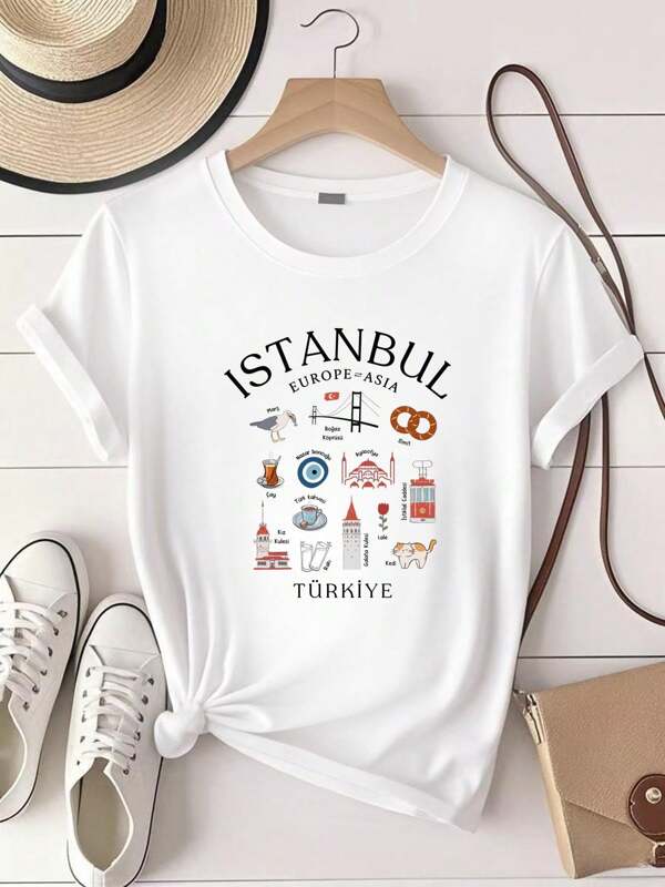 180g pure Cotton Istanbul T Shirt Turkish Landmarks Turkiye Clothes Turkey Soft and Comfortable graphic Print Round Neck Short Sleeve streetwear For Women designer clothes Versatile Stylish Top For Everyday Wear Breathable homme Slightly Unisex Stretched Casual Summer fashion