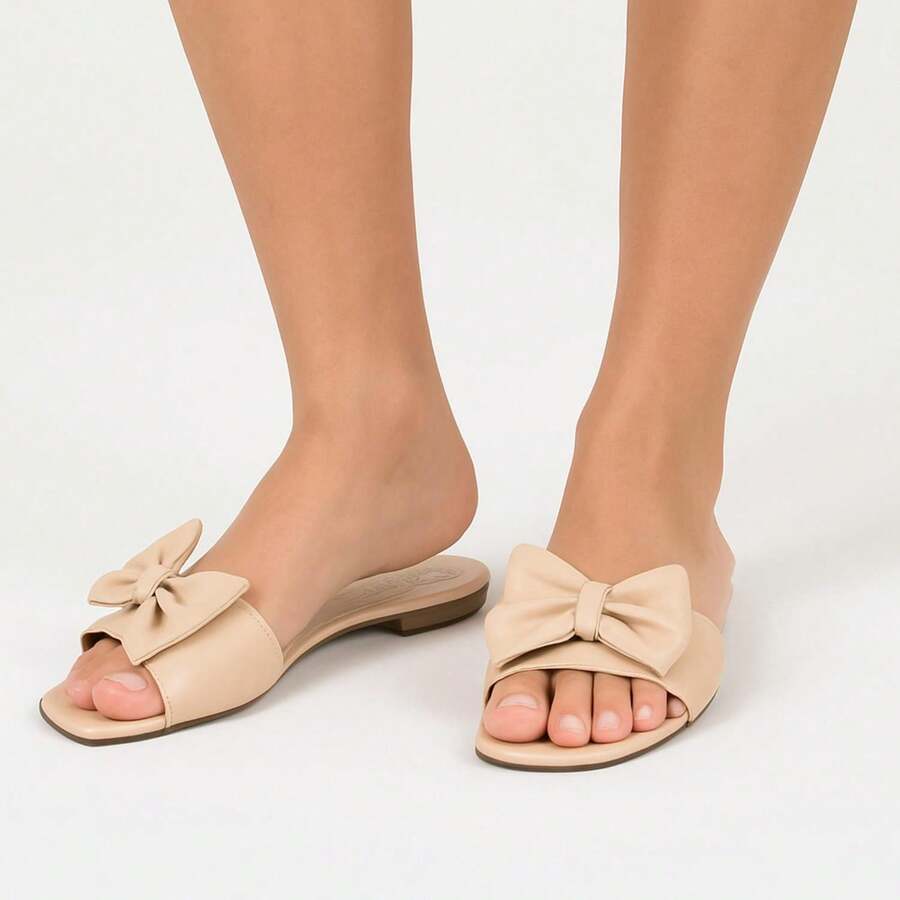 Women's Bow Sandals Flat Modern Comfortable Elegant Beach Party College Vacation Cute Casual Bow Contrast Beach Holiday Wedding School Vacation Party - 米色 - 查看 1