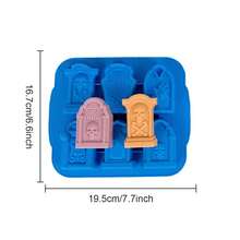 1pc 6-Cavity Gravestone Silicone Mold, Halloween Cross Candle Wax Mold, Chocolate Cake Mold - Multicolor - View 3