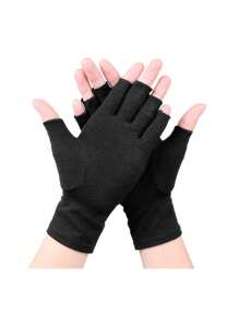 1 Pair Unisex High-Grade Compression Fingerless Gloves, Breathable Fabric, Suitable For Daily Use, Typing, Work, Fitness And Exercise - Unisex Sports Fingerless Thumb Gloves - Half Finger Support - Open Finger Design - UV Protection Manicure Gloves. Autumn Accessories