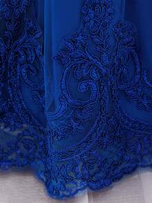 女嬰刺繡薄紗可愛花童公主禮服，適合節日慶典正式穿著，布料花卉圖案隨機裁剪，不含髮箍 - 寶藍色 - 查看 9