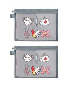 Sac cosmétique en maille avec masque, trousse médicale, seringue, stéthoscope, motif de pilules, sac de rangement portable, sac à maquillage, sac de soins de la peau, articles de voyage essentiels, fournitures de dortoir, cadeaux de mariage pour la mariée, cadeaux pour la fête des mères, cadeaux d'anniversaire, cadeaux pour les amis et les enseignants, sac de rangement pour médicaments, rangement de salle de bain, rangement de bijoux, sac de rangement pour huile à lèvres et cosmétiques, sac de toilette pour dortoir étudiant, cadeau pour épouse, famille, amis, collègues, médecins et infirmières