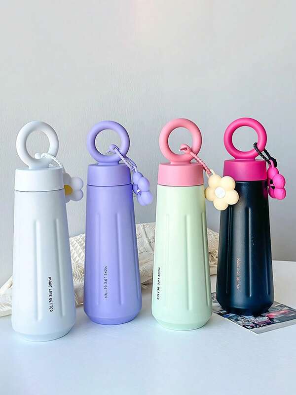 1 450ml/15oz 不锈钢 SUS316 女孩 双层真空隔热 便携式水瓶 可爱大容量水瓶 创意花瓣防漏水杯 旅行咖啡杯 带盖饮水杯 户外便携式运动手柄随行杯 可长时间保温或保冷饮料 运动水杯 可爱水杯