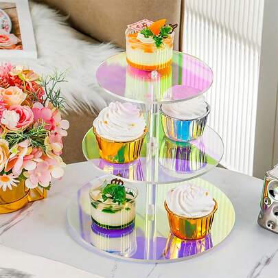 1 pieza Soporte de pastel acrílico de 3 niveles, estante para exhibir postres para cumpleaños, bodas, con capas desmontables