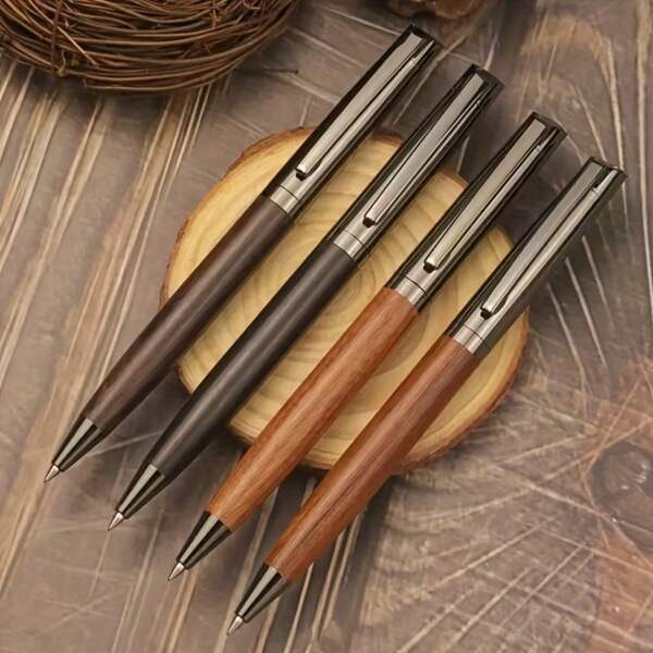 1pc Natural Wooden Ball Pen, Available In Single Pen Or Metal Gift Box, Black And Brown Colors, Essential For Office & Business, Suitable For Gifting And Personal Use,For School Supplies,Back To School