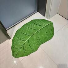 1 件绿色叶形硅藻泥浴垫，速干吸水编织浴垫，带防滑橡胶背衬，可机洗，防滑硅藻土浴室地毯，适用于家居装饰（绿色/棕色）家居浴室装饰户外地毯门垫秋季装饰浴室配件返校入口装饰