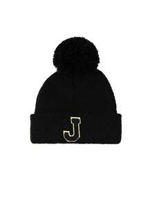 1pc Knit Hat With Pom Pom, Suitable For Baby Boys, Baby Girls, Children, Minimalist Style Winter Warm Hat, Suitable For Outdoor Activities And Daily Commute - Black - View 9