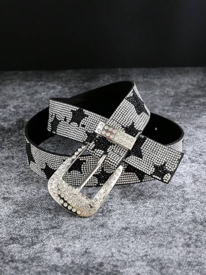 1pc Unisex Rhinestone Star Decor Belt, Fashionable Casual Jeans Waist Belt For Women