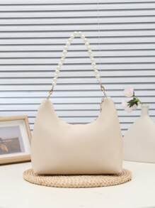 1 件亮片网格拼布手提包、时尚串珠刺绣花卉图案单肩包、大容量女士手提包、休闲海滩风格购物袋、时尚优雅女士手提包、PVC 串珠拼色叶子图案腋下包、时尚派对夜总会包、迷人波西米亚风格包、时尚法棍包 - 米色 - 查看 3