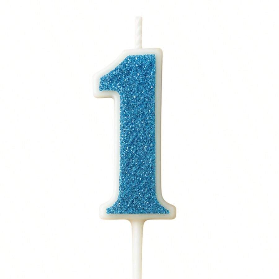 Blue Glitter Birthday Candle - 1 - View 1