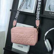 可爱粉色心形迷你斜挎包，时尚纯色女士斜挎包，轻巧简约化妆包 - 粉色 - 查看 2