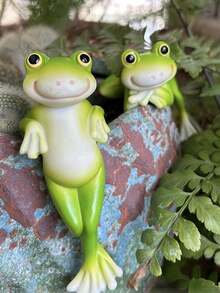 1pc/2pcs Leaf Cooling Simulation Frog Decor, Aquarium Fish Tank Micro Landscape Arrangement, Home Balcony Craft, Tabletop Decoration, Frog Pot Hanging Glass Fish Tank Edge Decor, Garden Outdoor Potted Plant Hanging Accessory