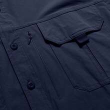 Men's Shirt With Multiple Pockets, Quick-Drying And Breathable, Suitable For Outdoor Hiking And Mountaineering; Simple Solid-Color Men's Shirts, Suitable For Spring, Summer, And Autumn Wear. - Màu xanh hải quân - Xem 4