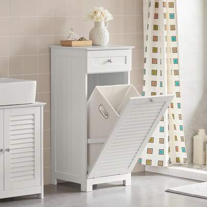 SoBuy Laundry Cabinet With Fold-Out Laundry Bags, Laundry Bag, Laundry Chest, Laundry Collector, Laundry Chest, Laundry Basket, Bathroom Cabinet, Bathroom Furniture 40x90x38cm BZR73