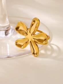 1 Stück Edelstahl Blume Offene Ringe Für Frauen 18K Vergoldet Ring Weibliche Ästhetischen Schmuck Geschenke, Cut Out - Goldgelb - Übersicht 5