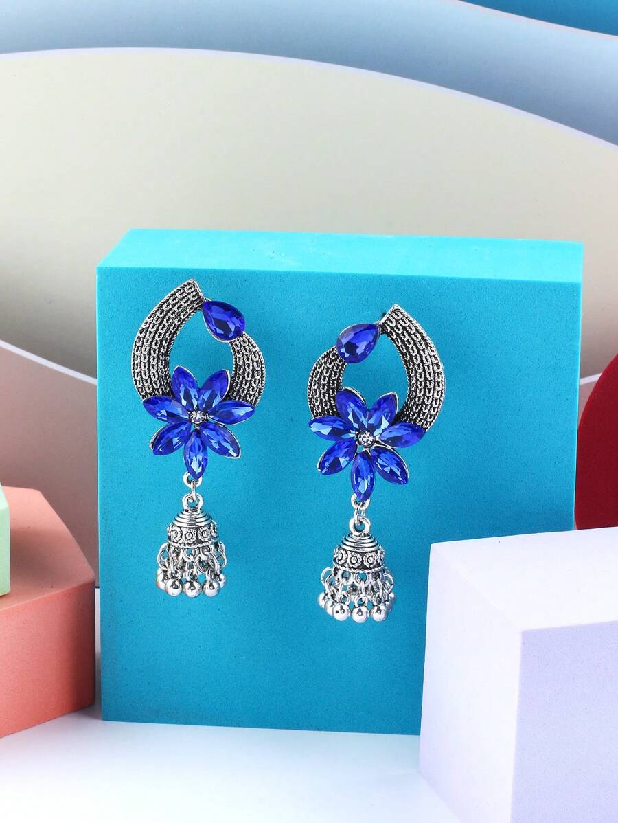 FANYINAN 1 对时尚、简约的蓝色水钻锌合金耳环，女士鸟笼流苏耳环，非常适合日常夏季度假，用这些耳环配饰营造复古氛围。