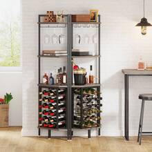 Tribesigns コーナーワインバーキャビネット 4段コーナーバー コーナーワインラック ガラスホルダーと収納棚付きコーナーワインシェルフ グレー W40×D40×H160cm - グレー - チェックする 8