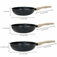 ABKOK 3 件套不粘铝煎锅套装（5 个锅盖）- 单独和套装选择、家庭晚餐用品、派对用品 - 黑色 - 查看 3