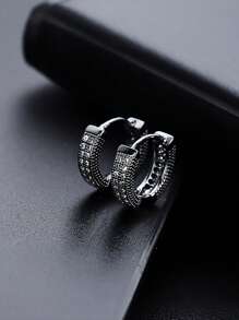 1 Pair Fashionable Full Rhinestone Hoop Earrings, Versatile For Men And Women, Stainless Steel Gold Color Earrings Suitable For Daily Wear