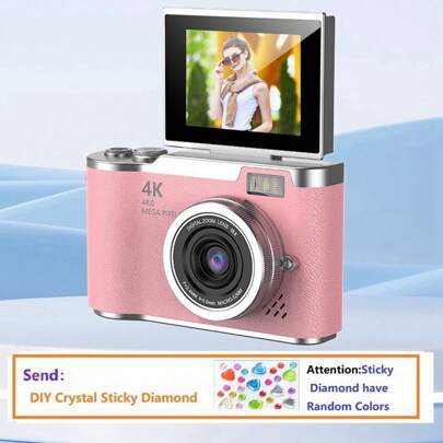 מצלמה דיגיטלית עם זום אופטי של פי 18, מסך מסתובב ברזולוציה גבוהה בגודל 2.4 אינץ', מצלמה דיגיטלית קומפקטית יצירתית לווידאו, לשימוש סטודנטיאלי, מצלמת CCD, מדבקת קריסטל DIY בחינם