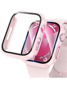 Buit In Tempered Glass Screen Protector- All Around Hard PC Protective Watch Case High Definition Ultra-Thin Cover For Apple Watch Series Ultra/SE/11/10/9/8/7/6/5/4/3/2/1, For Apple Watch Case 38/40/41/42/44/45/46/49mm, Intelligent Watch Case Accessories, Pink